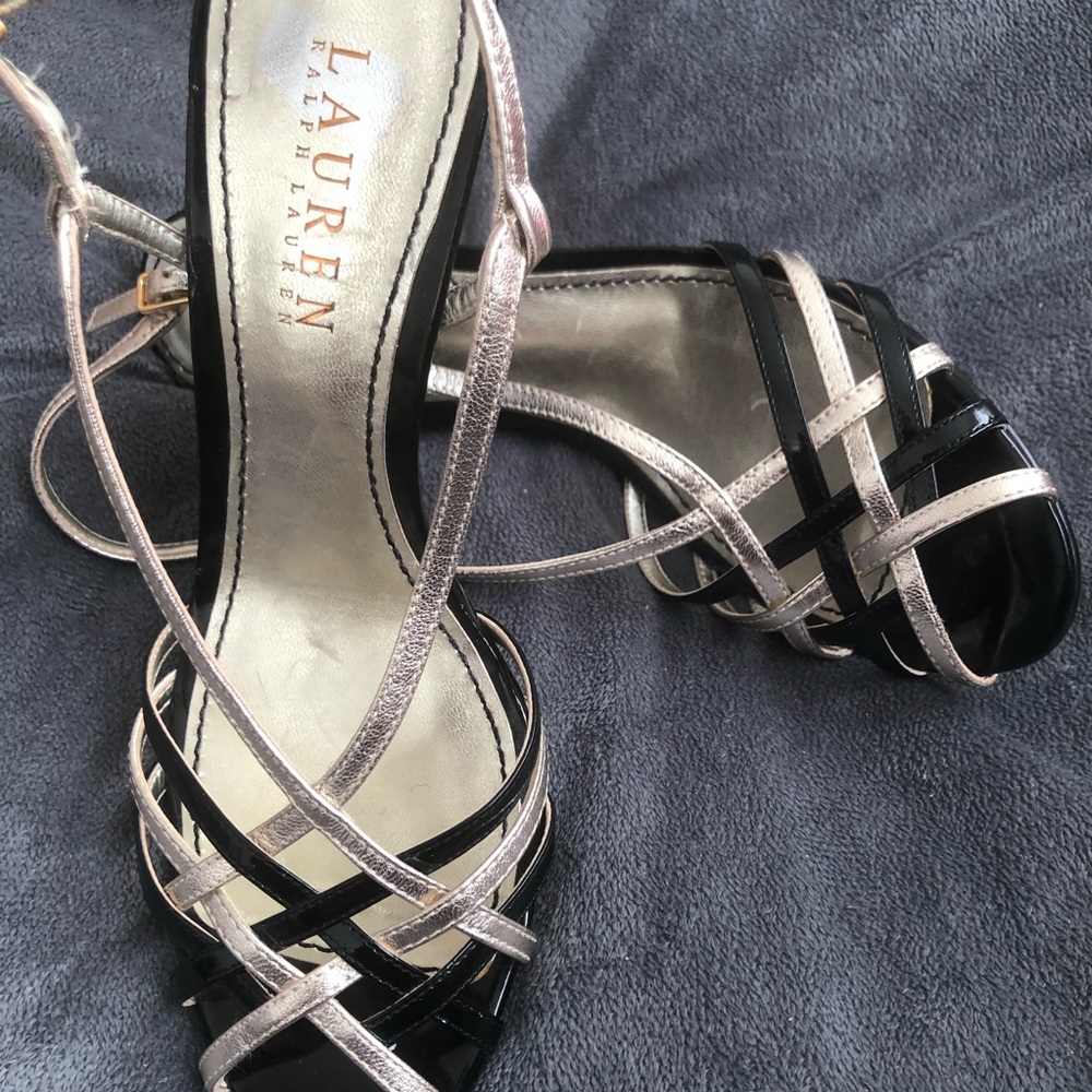 Lauren RL Black Gold Sandal Platform Shoes 6.5 37 - Picture 13 of 14